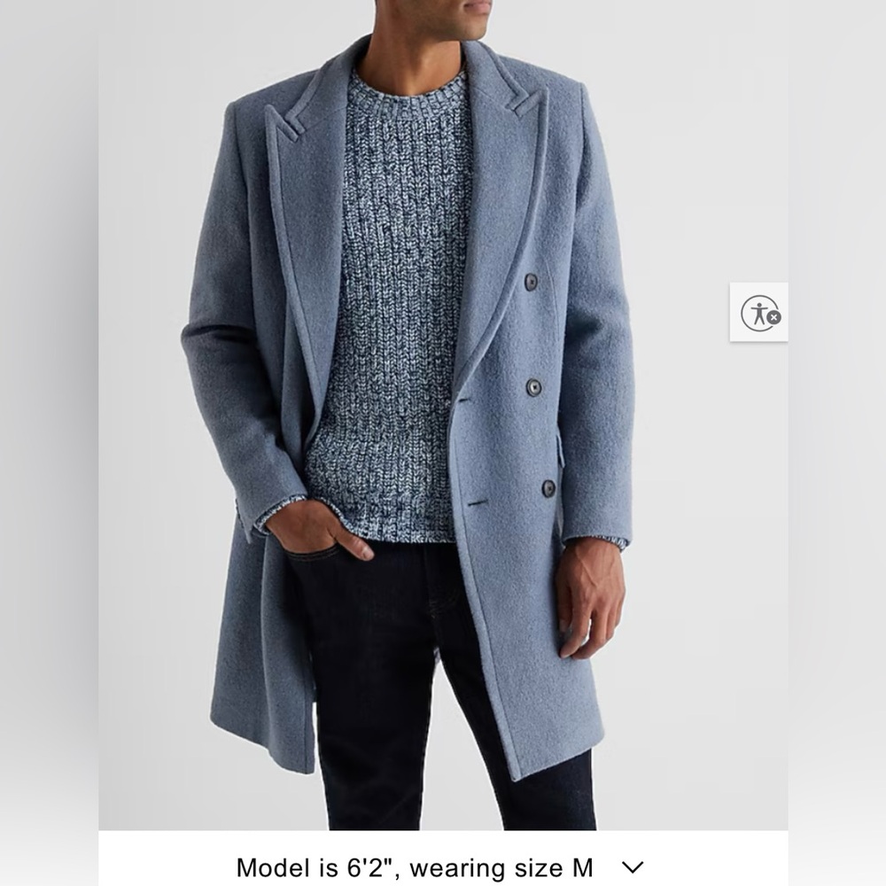 NWOT Men’s Express Dusty Blue Double Breasted Textured Boucle Topcoat (M)